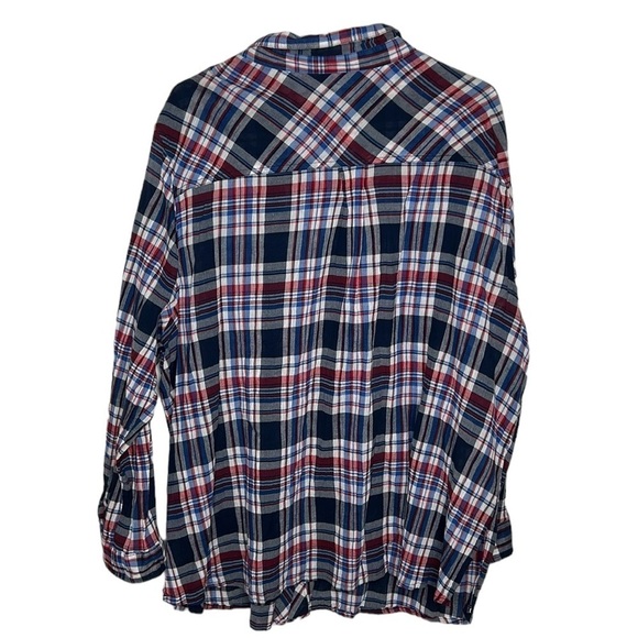 Catherines Shirt Women's 3X Blue Red PLaid Button Down Roll‎ Tab Sleeve Western - Picture 2 of 6